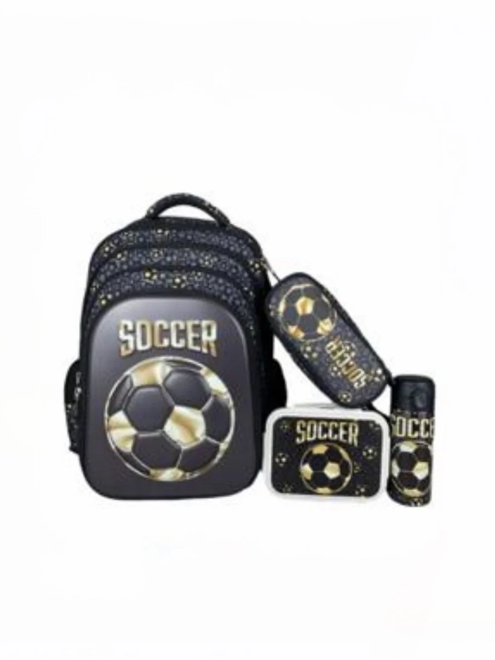 Kids Soccer Backpack Set in Black and Gold